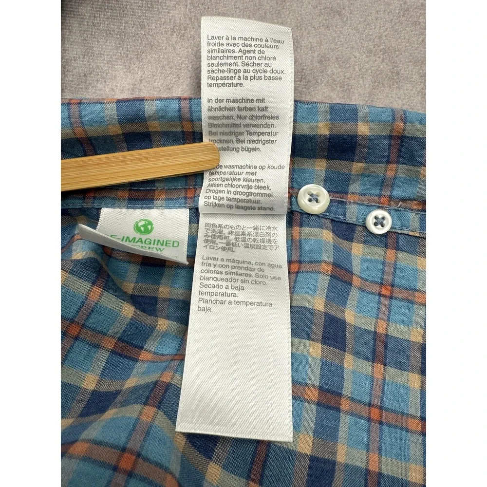 J Crew Shirt Mens Medium Blue Plaid Slim Untucked Organic Cotton‎ Stretch Casual